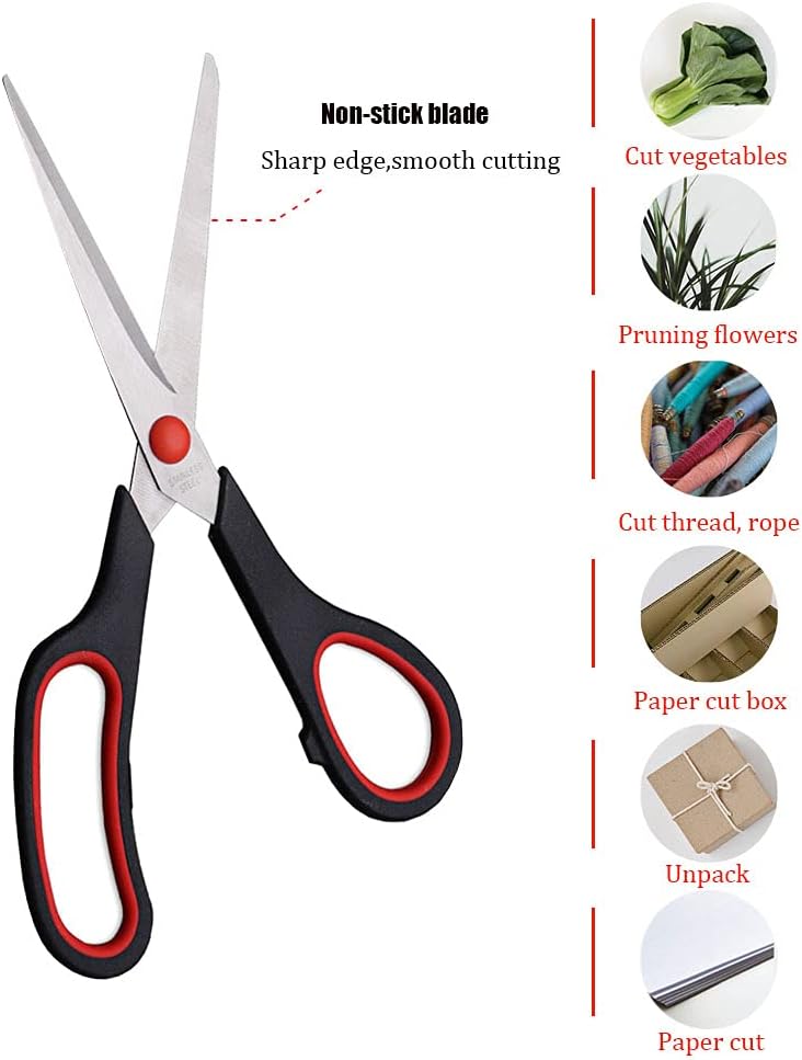 Dice red Scissors, Multipurpose office Scissors,8.5 Inch Ultra Sharp Shears, Comfort-Grip Handles Household scissors，Sturdy Sharp Craft Supplies - Pack of 5, Right/Left Hande - Image 4